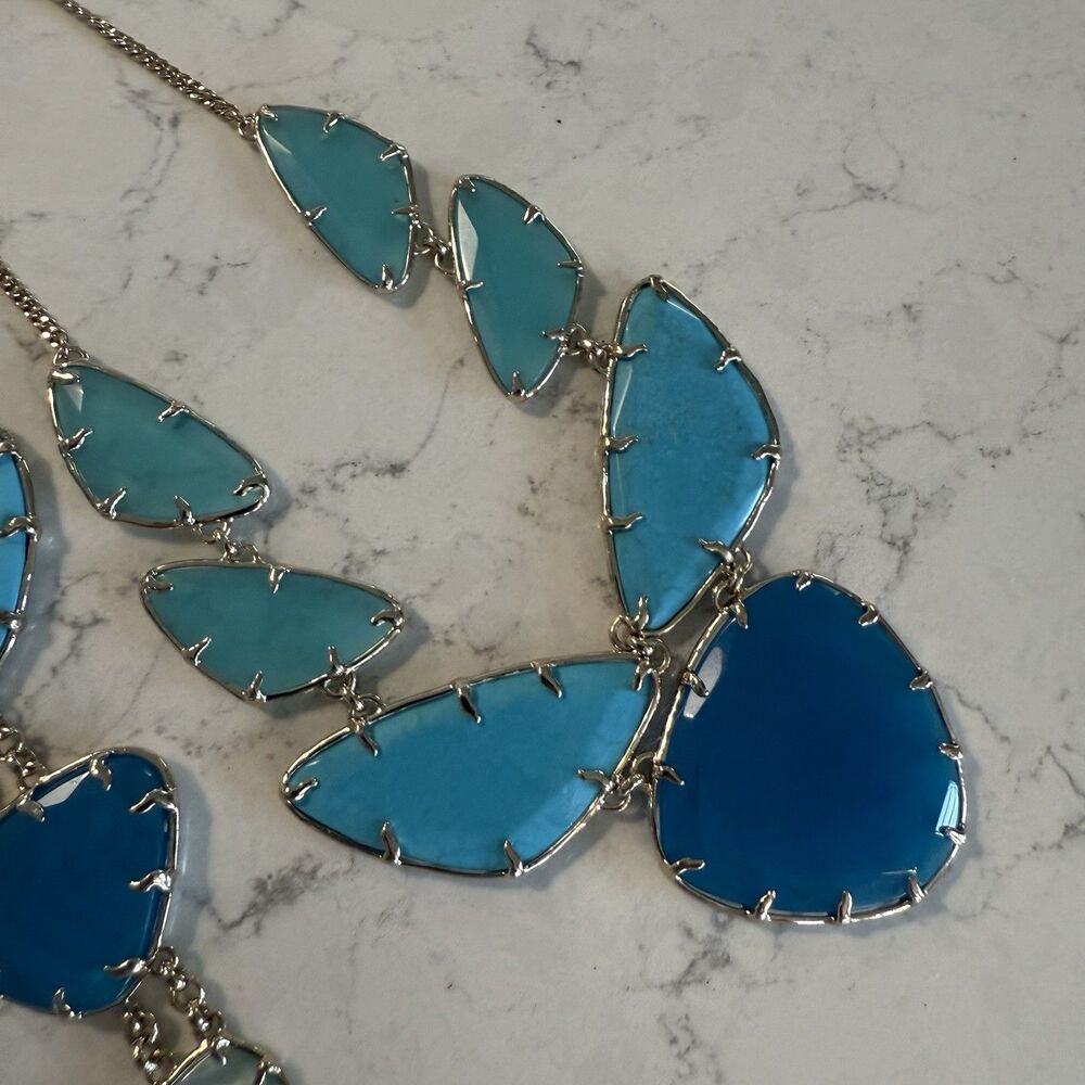 Kendra Scott Turquoise Blue Glass Khammi Gold Statement Set Necklace & Bracelet - Picture 6 of 10